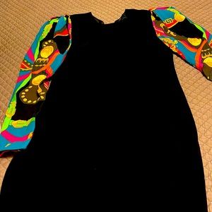 Versace mini Dress , size 10 black with multicolored long sleeves !!